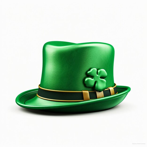 Ilustración vectorial con sombrero de copa de duende verde realista 3d con trébol verde Diseño de concepto del día de San Patricio Sombrero de copa vintage retro clásico aislado sobre fondo negro