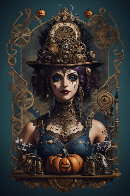 Ilustración vectorial de tarjetas de Halloween Steampunk