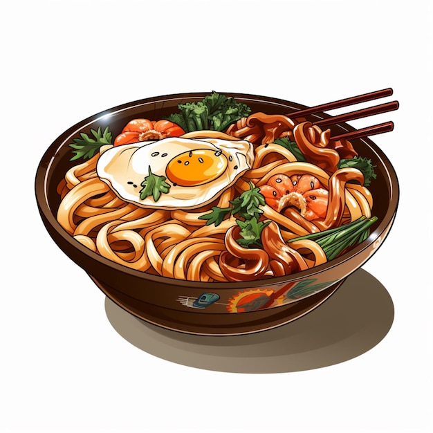Ilustración vectorial de Udon 2d en fondo blanco alto