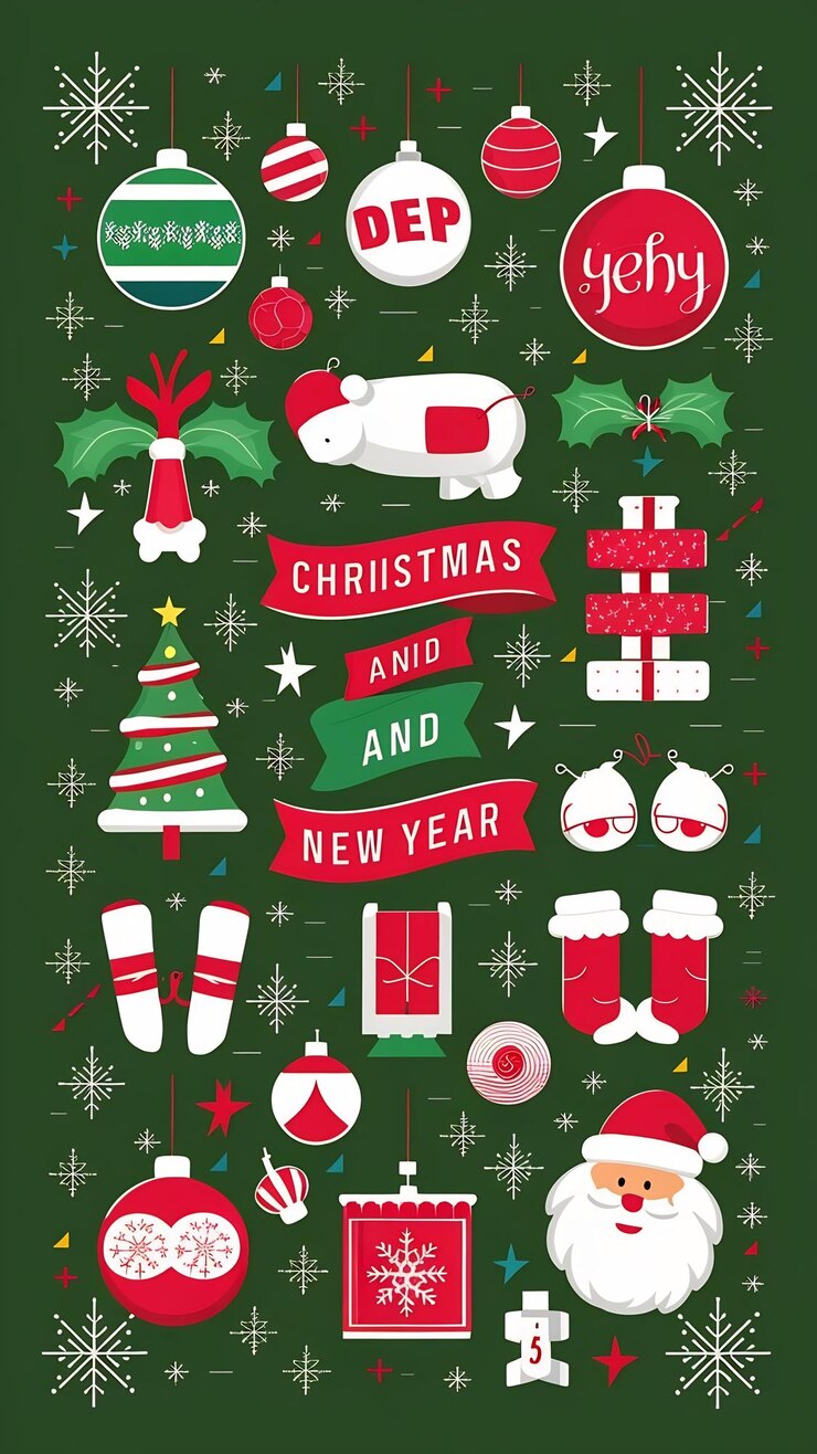 Foto ilustración vectorial de vacaciones de navidad y año nuevo con cosas navideñas