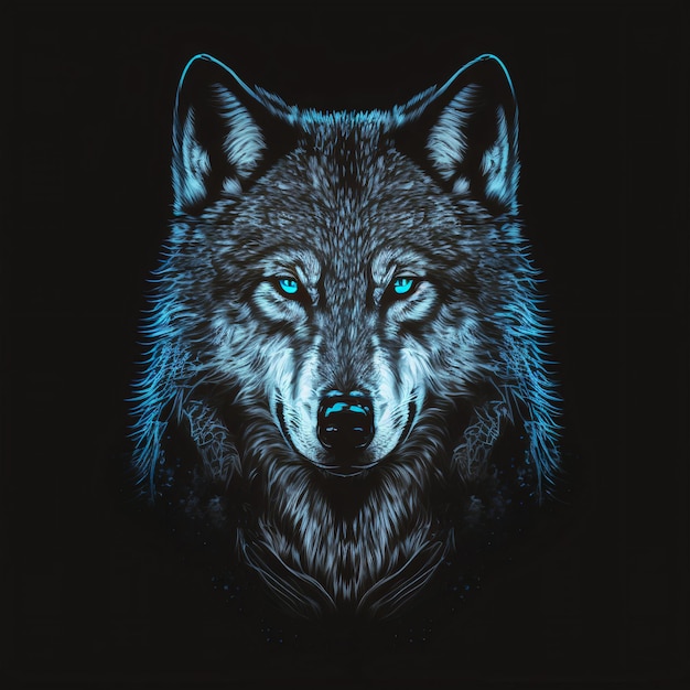 Ilustración vectorial de la vista frontal de una cabeza de lobo, diseño sorprendentemente perfecto