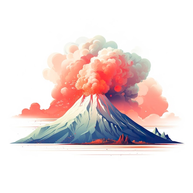 Ilustración vectorial de un volcán activo en una caricatura al estilo de anime kawaii