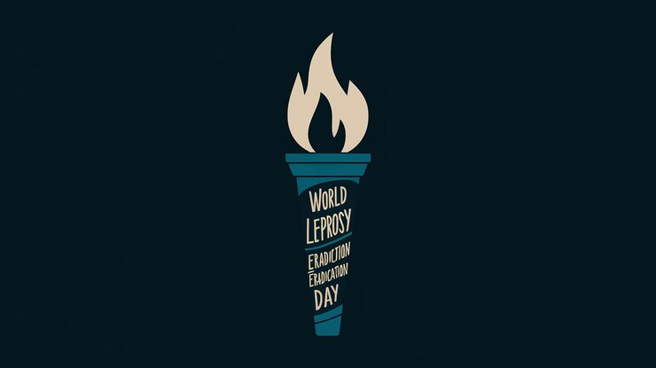 Foto ilustración de una vela encendida con un letrero para el día mundial de la erradicación de la lepra