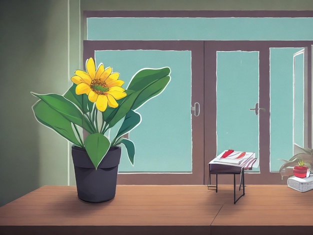 Ilustración de una ventana con plantas