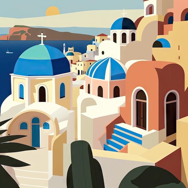 Foto ilustración de viaje de santorini concepto de turismo de grecia imitación de dibujo de europa occidental ilustración generativa de ia