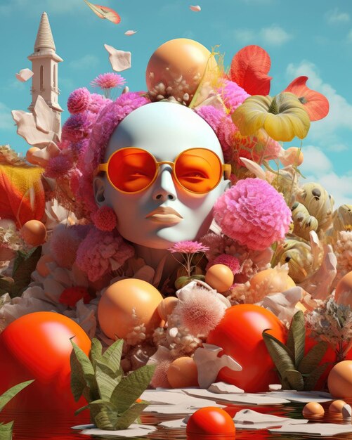 Foto ilustración de vibraciones de verano con playa y frutas de verano