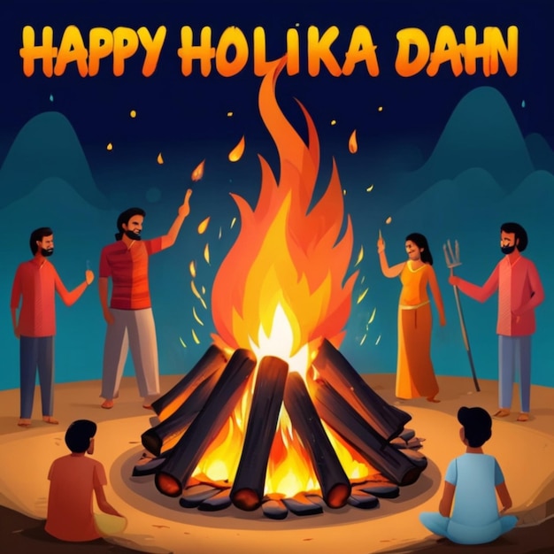 Foto ilustración vibrante del cartel de holika dahan celebra con una gran hoguera