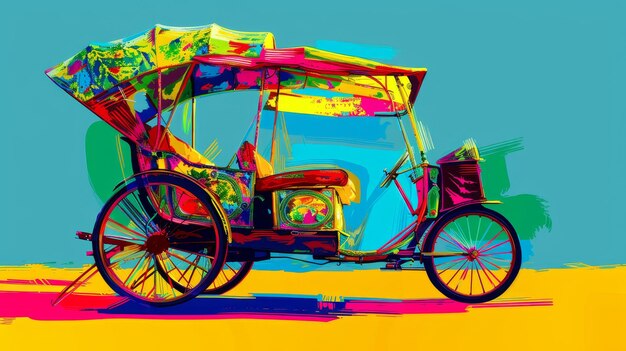 Foto una ilustración vibrante y colorida de un rickshaw generada por la ia