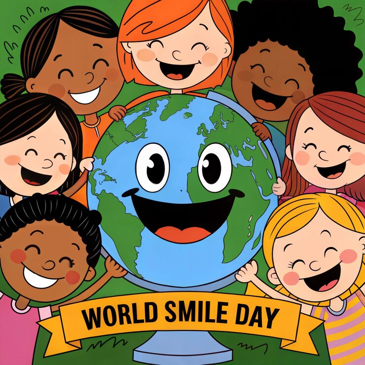Ilustración vibrante del Día Mundial de la Sonrisa con el Globo Sonriente