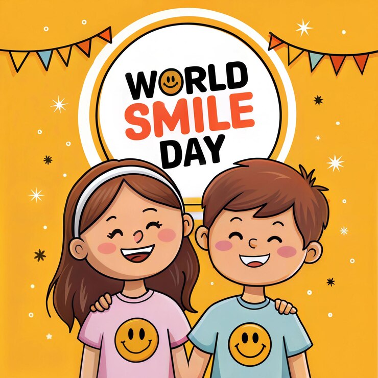 Ilustración vibrante del Día Mundial de la Sonrisa con el Globo Sonriente