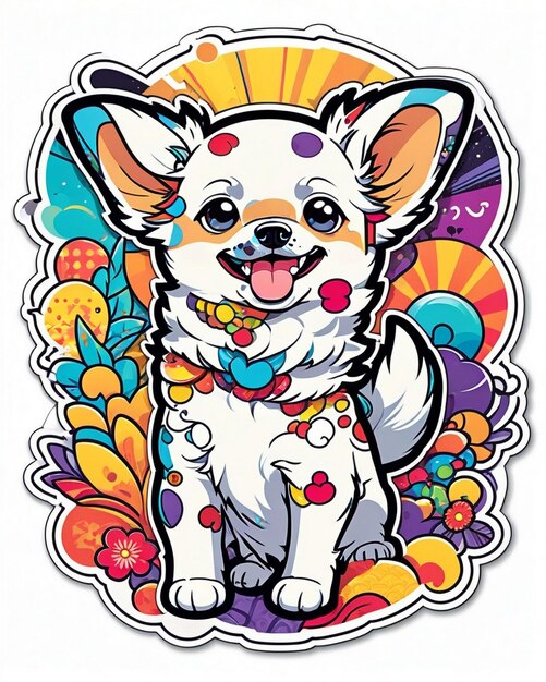 una ilustración vibrante y lúdica de una pegatina de perro linda inspirada en el arte kawaii japonés