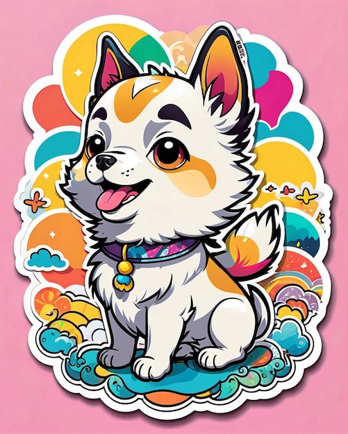 una ilustración vibrante y lúdica de una pegatina de perro linda inspirada en el arte kawaii japonés