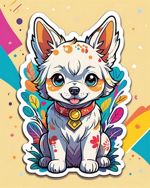 una ilustración vibrante y lúdica de una pegatina de perro linda inspirada en el arte kawaii japonés