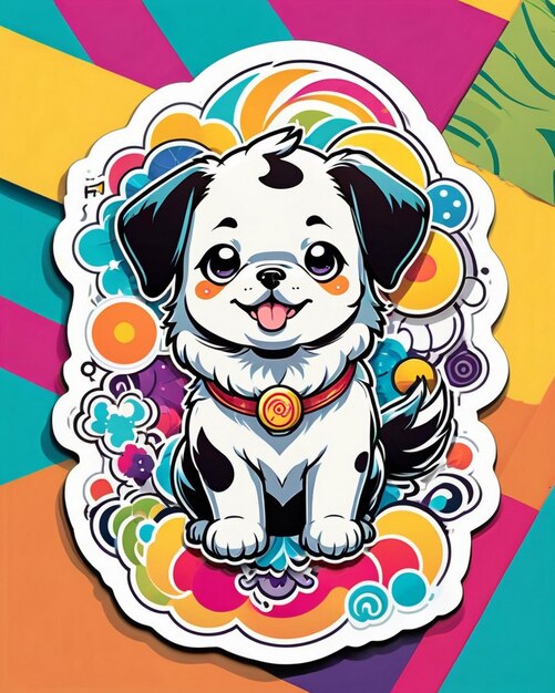 una ilustración vibrante y lúdica de una pegatina de perro linda inspirada en el arte kawaii japonés