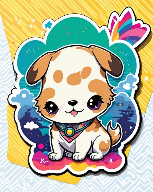 Foto una ilustración vibrante y lúdica de una pegatina de perro linda inspirada en el arte kawaii japonés