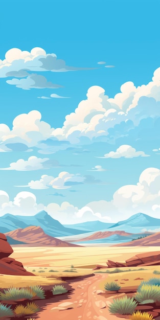 Ilustración de un vibrante paisaje desértico con estilo whistleriano