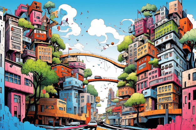 Ilustración vibrante del paisaje urbano IA generativa