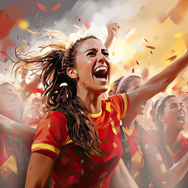 Ilustración de la victoria del equipo nacional de fútbol femenino de España