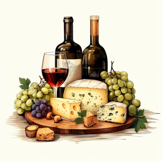 ilustración de vino y queso