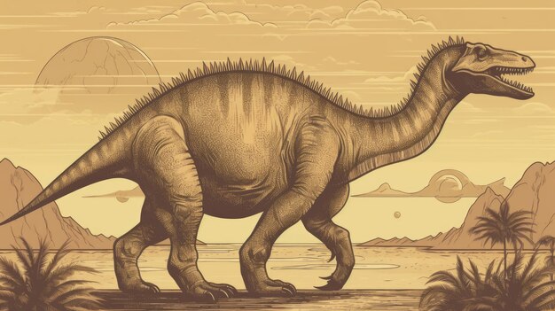 Foto ilustración vintage con generativo de ia de dinosaurios