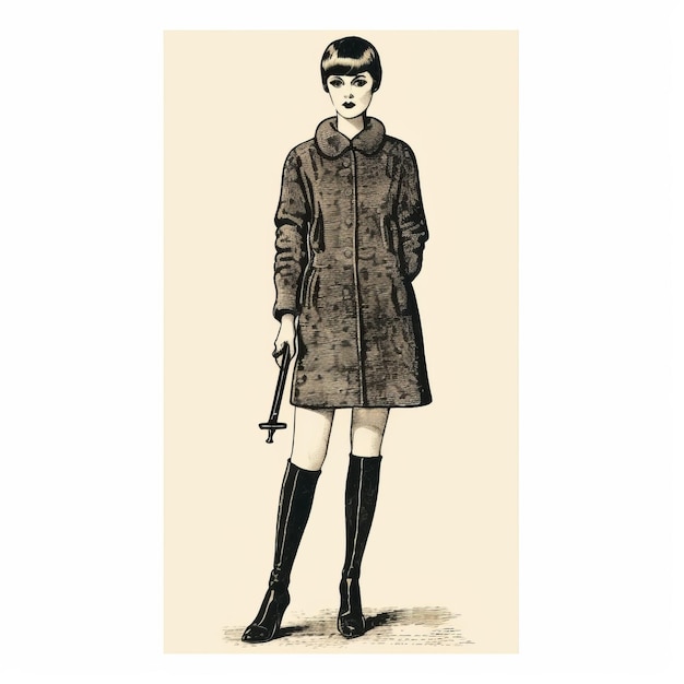 Ilustración vintage inspirada en el punk de mujeres con botas altas.