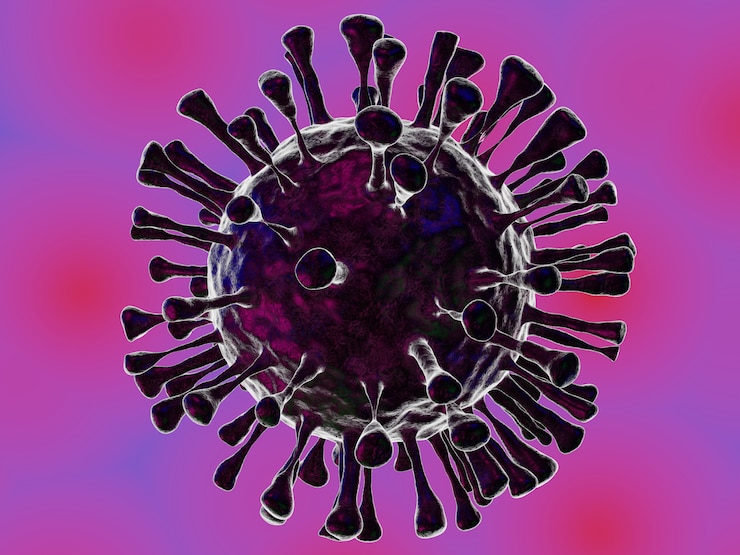 Foto ilustración de virus con fondo púrpura