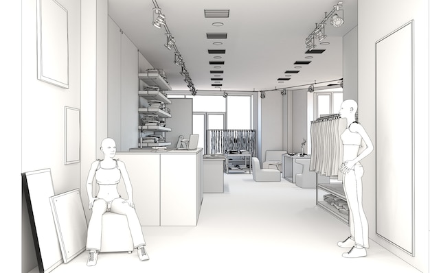 ilustración de visualización interior de tienda de ropa