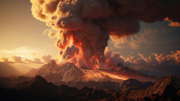 Ilustración visualmente impresionante de una erupción volcánica generada por la IA