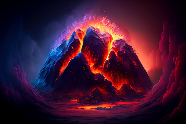 Ilustración de volcán en erupción IA generativa