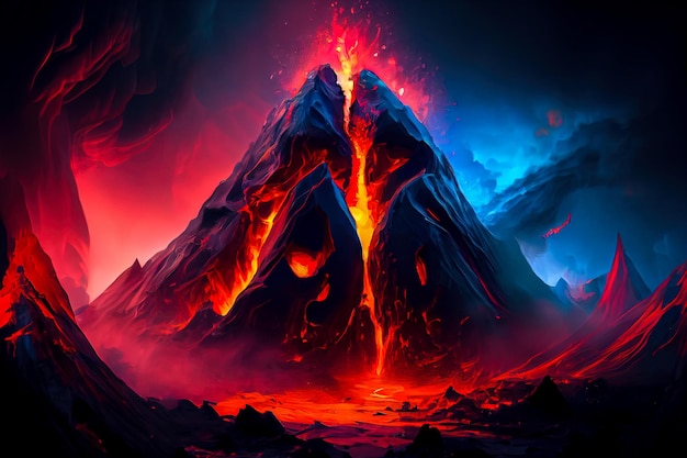 Ilustración de volcán en erupción IA generativa