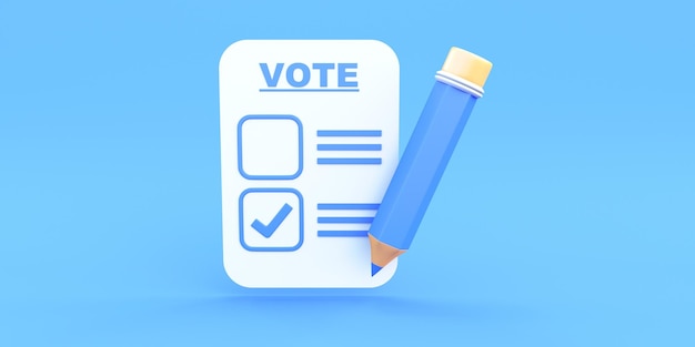 Ilustración de voto en fondo azul renderizado en 3D