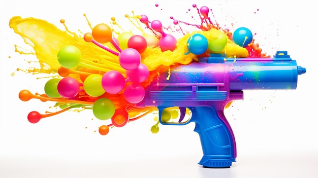 Foto ilustración de water gun balloon color holi fondo blanco generativo ai