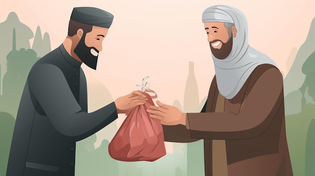Ilustración del zakat musulmán con la mano que da
