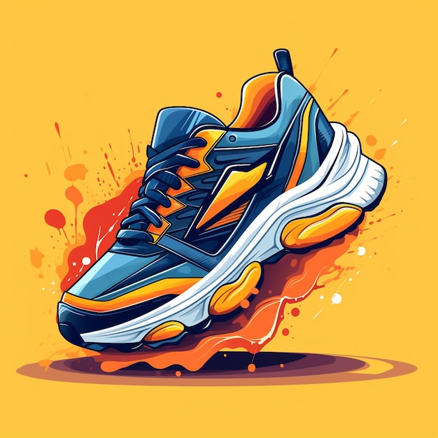 Ilustración de un zapato de correr con salpicaduras y pintura naranja generativa ai
