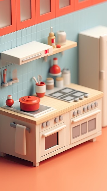 Foto ilustraciones 3d con mostrador de cocina representación 3d de vajilla