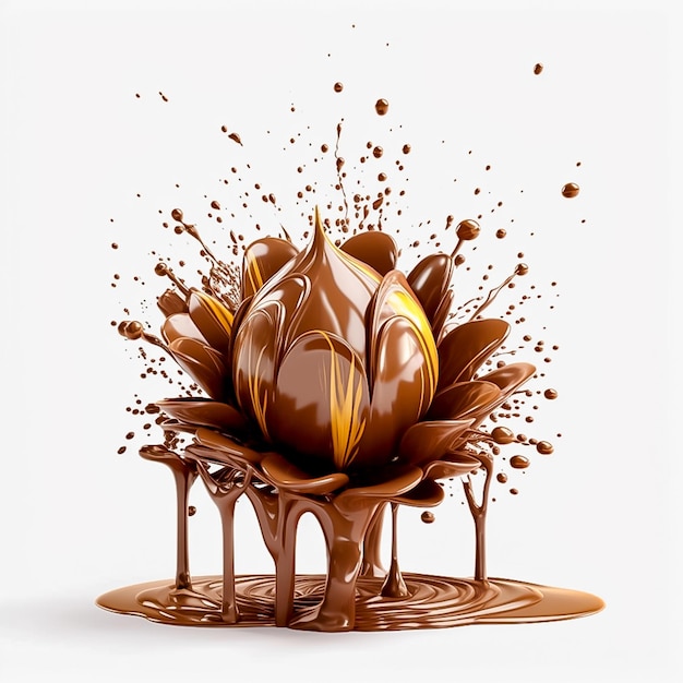 Ilustraciones abstractas chocolate y crema salpicando sobre fondo blanco AI generado