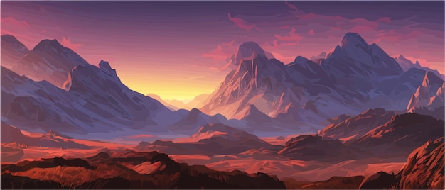 Ilustraciones abstractas de un paisaje de montaña Amanecer y atardecer en las montañas El concepto de aire libre