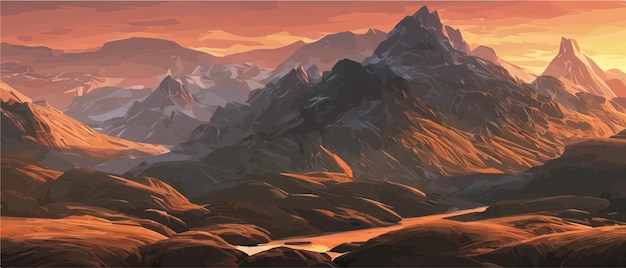 Ilustraciones abstractas de un paisaje de montaña Amanecer y atardecer en las montañas El concepto de aire libre