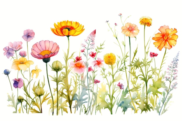 ilustraciones en acuarela de varias flores en un fondo blanco aislado