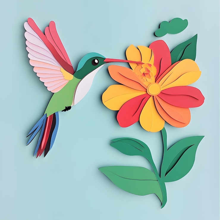 Foto ilustraciones artísticas para niños cortadas en papel de colibrí