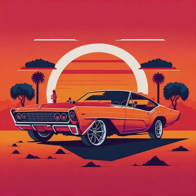 ilustraciones de camiseta diseño gráfico diseño plano de un auto de lujo retro