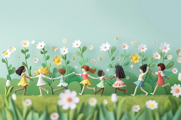 Ilustraciones caprichosas que representan la inclusión y la unidad en la primavera