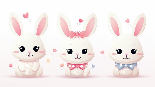 ilustraciones de conejitos de Pascua con fondo blanco
