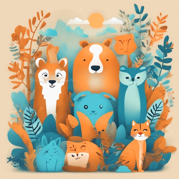 Ilustraciones para el Día Mundial de los Animales Animales felices