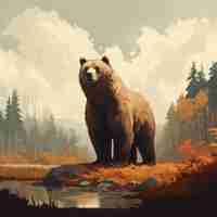 Foto las ilustraciones digitales agresivas de bear by the creek