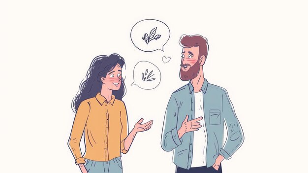 Ilustraciones de diseño moderno de estilo dibujado a mano de un hombre y una mujer discutiendo el trabajo en la compañía