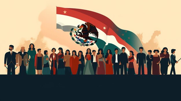 Ilustraciones e íconos de la bandera mexicana y la celebración de la festividad en el contexto de Mex