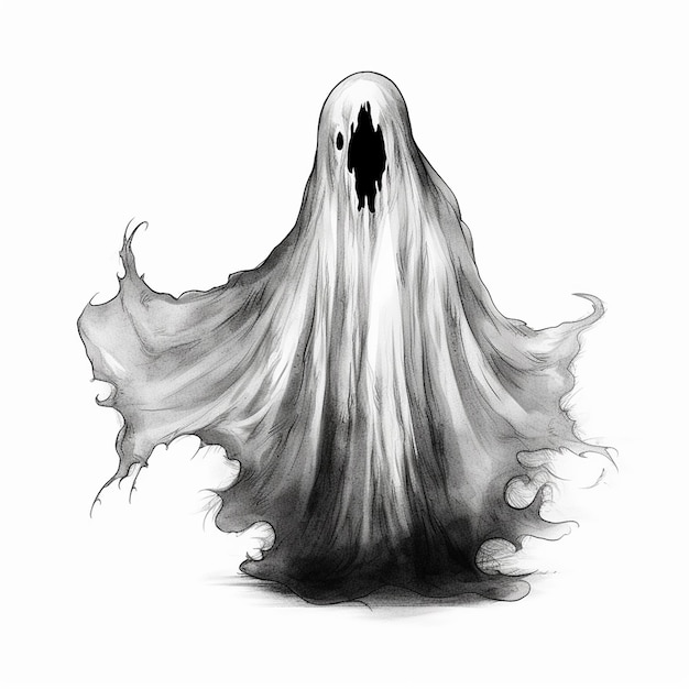 Ilustraciones de fantasmas de terror, formas etéreas amenazantes