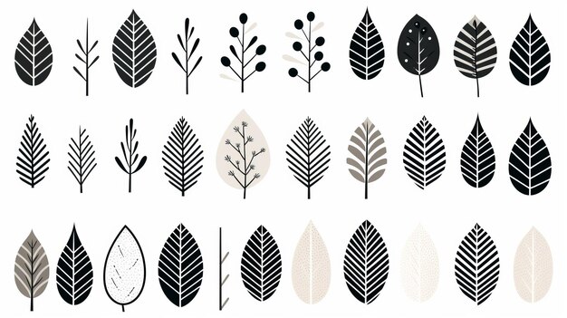 Ilustraciones minimalistas de hojas en blanco y negro Arte vectorial simple y lúdico