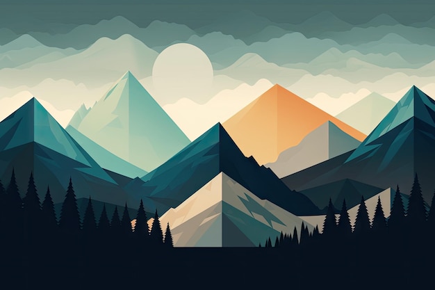 Ilustraciones minimalistas del paisaje de montaña